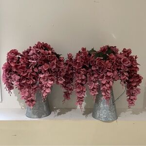 Michaels Mauve Faux Florals in Metal Pitchers
